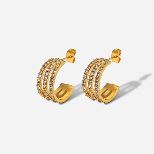 Inlaid Zircon C-Hoop Earrings