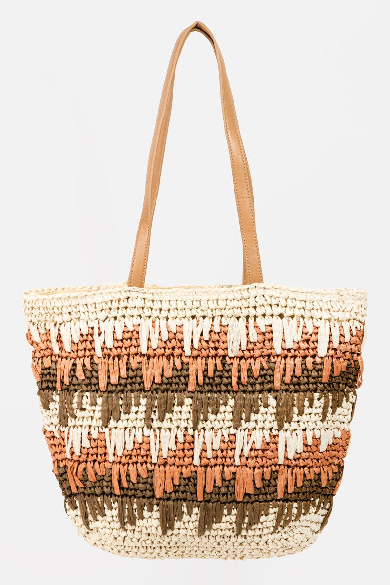 Straw Braided Striped Tote Bag