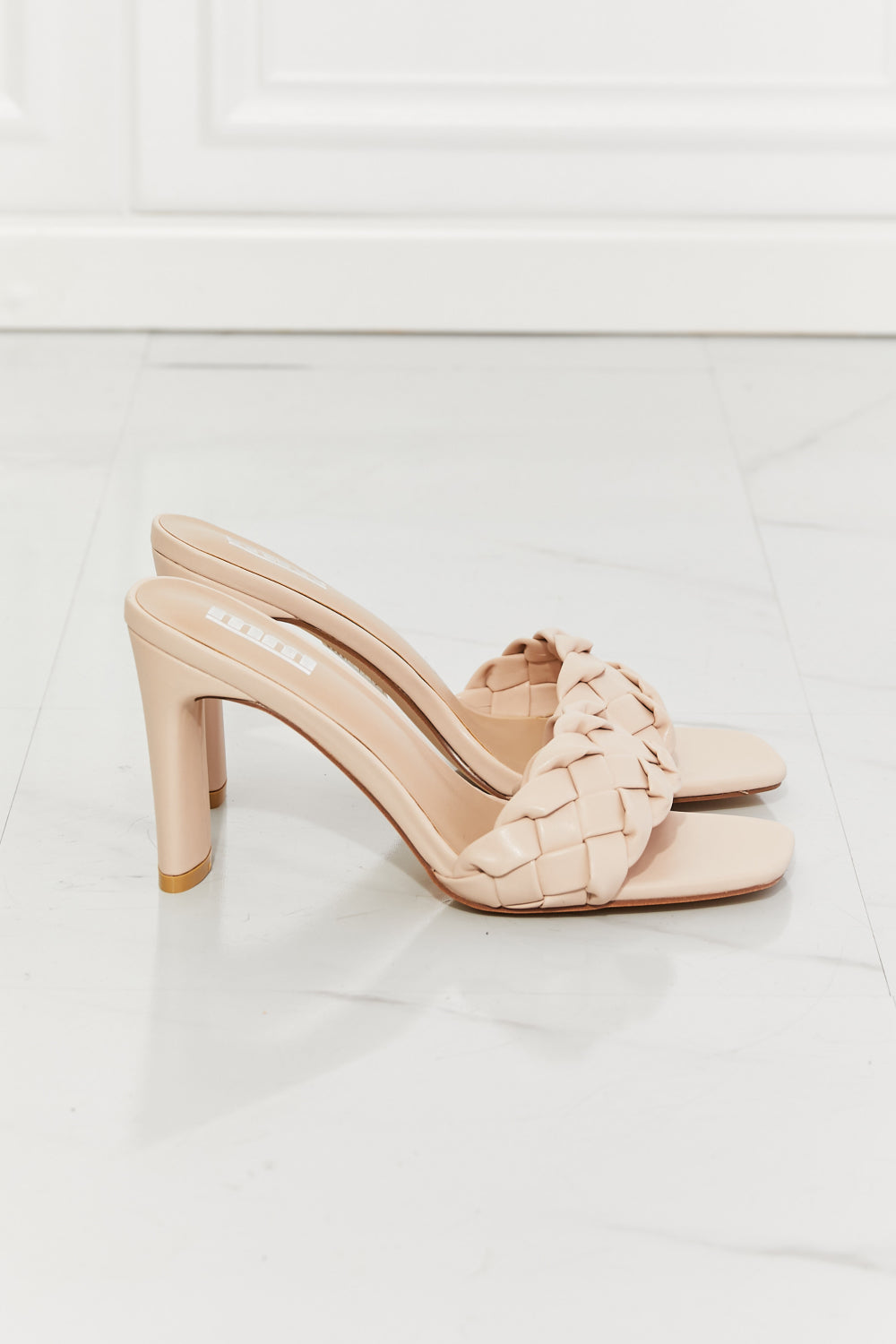 Braided Block Heel Sandals in Beige