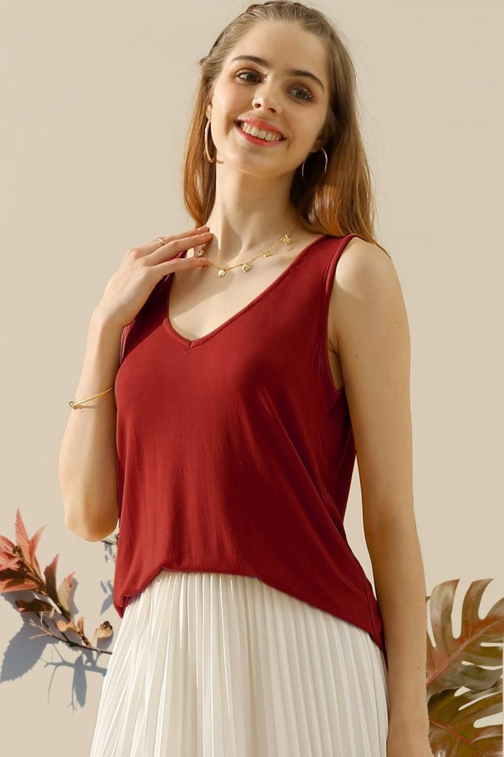 V-Neck Curved Hem Tank Tops