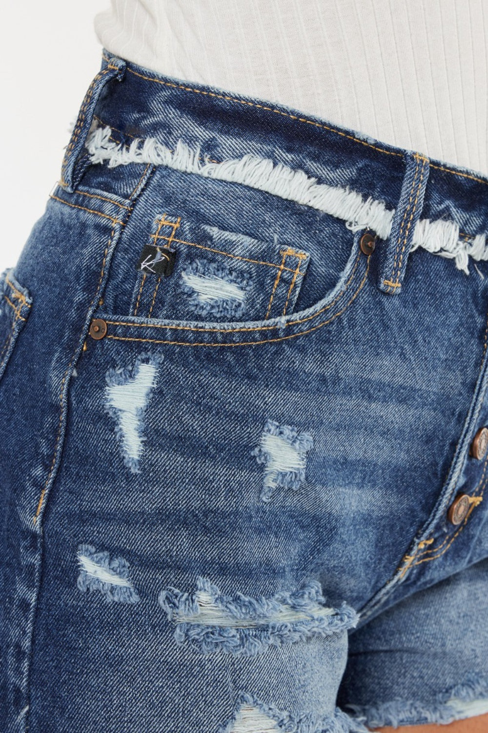 Distressed Button Fly Denim Shorts