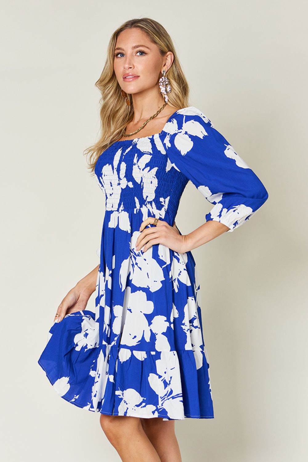 Floral Ruffle Hem Smocked Dress