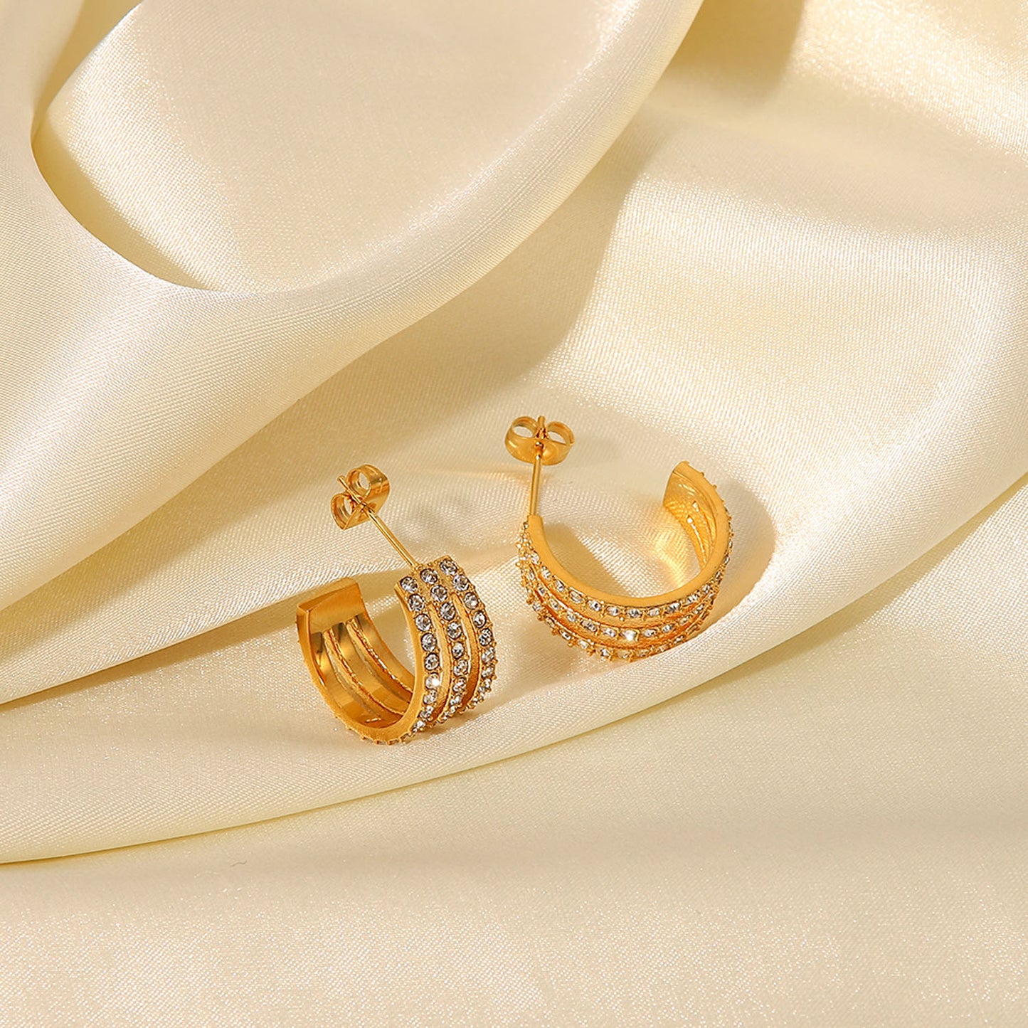 Inlaid Zircon C-Hoop Earrings