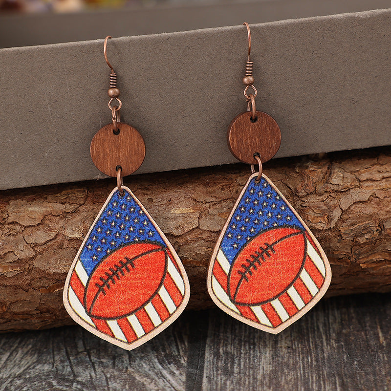 American Flag with a Rugby Ball Earrings