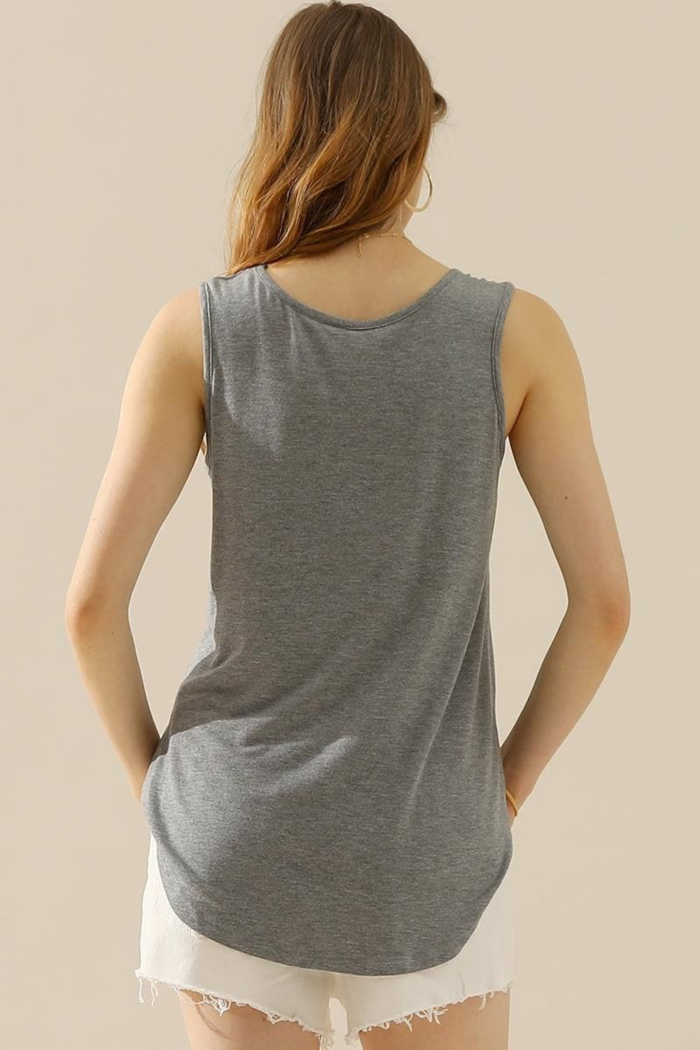 V-Neck Curved Hem Tank Tops