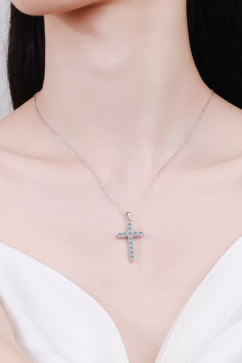 Silver Cross Moissanite Necklace