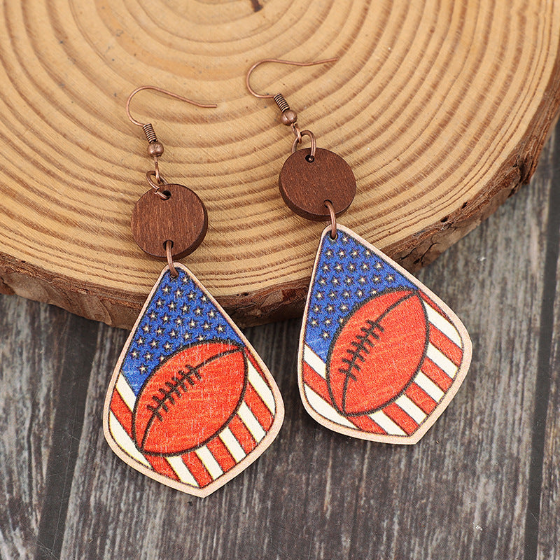 American Flag with a Rugby Ball Earrings