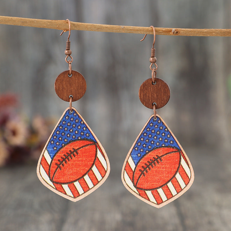 American Flag with a Rugby Ball Earrings