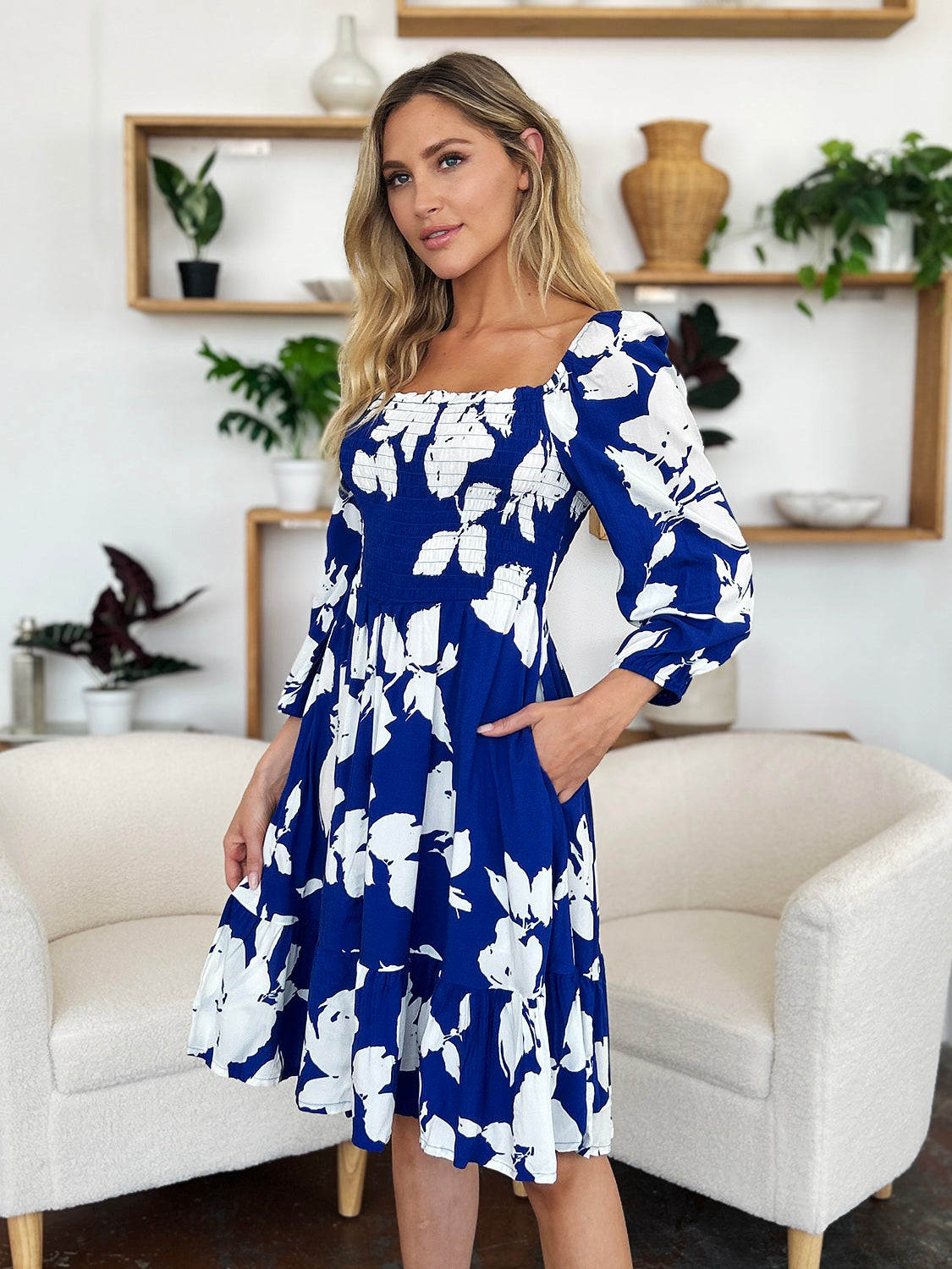 Floral Ruffle Hem Smocked Dress