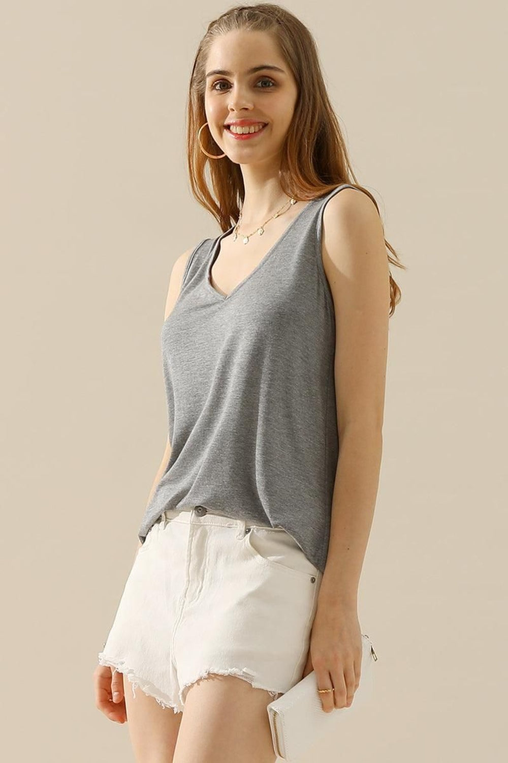 V-Neck Curved Hem Tank Tops