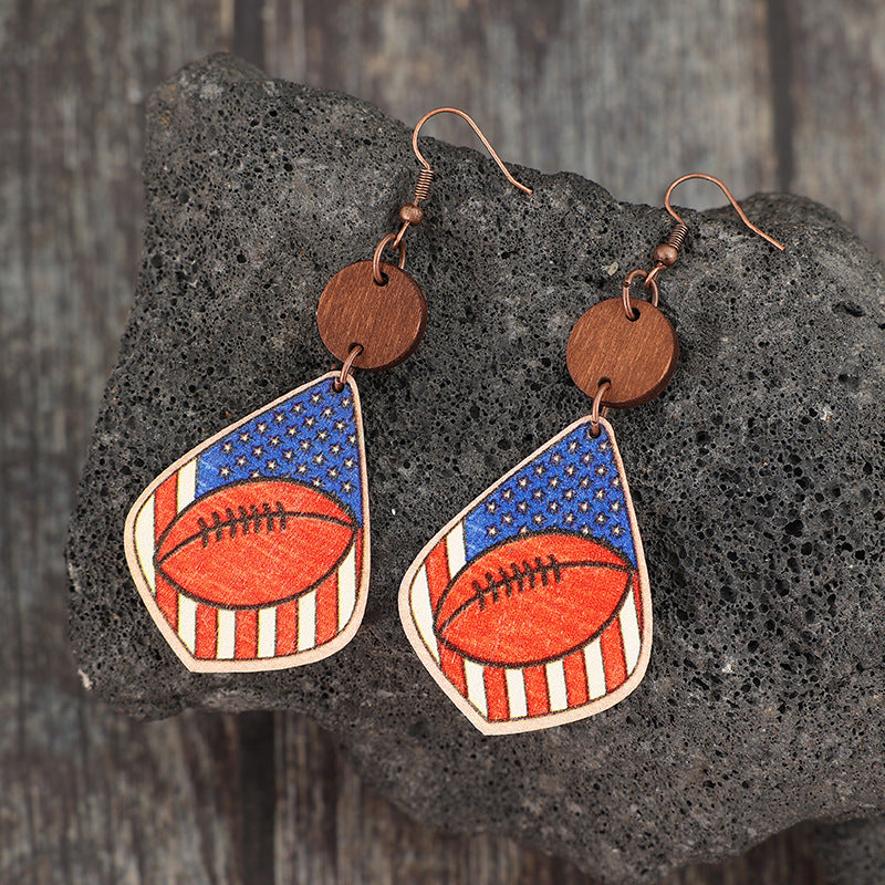 American Flag with a Rugby Ball Earrings