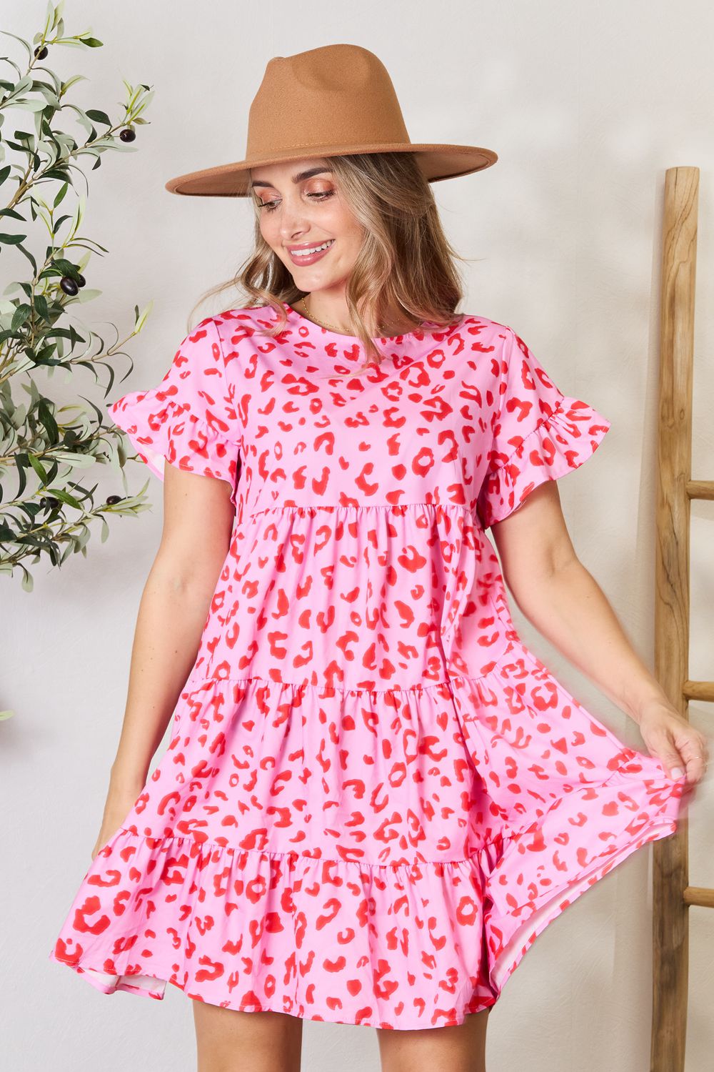 Short Flounce Sleeve Tiered Dress